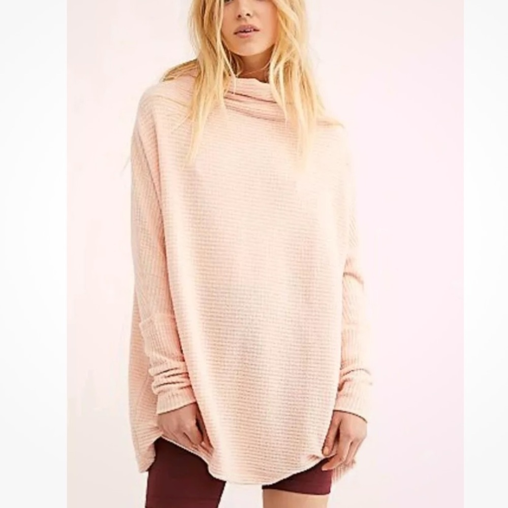 Free people lover ribbed pink mock neck thermal top xs